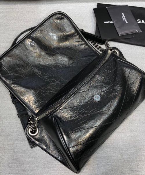 [REP 1:1] Saint Laurent Niki Medium Crinkled Shoulder Bag Black For Women 11in/28cm YSL