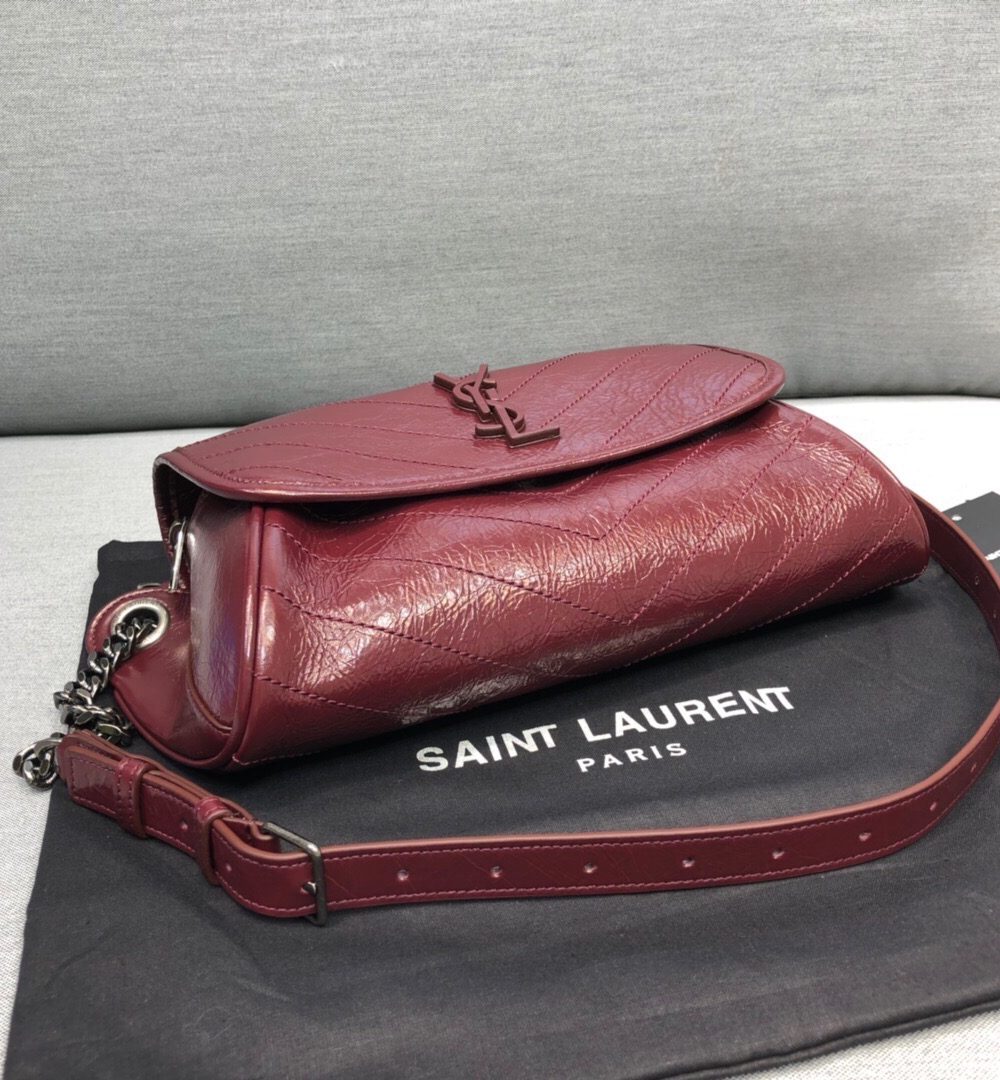 [REP 1:1] Saint Laurent Niki Medium Crinkled Shoulder Bag Burgundy For Women 11in/28cm YSL