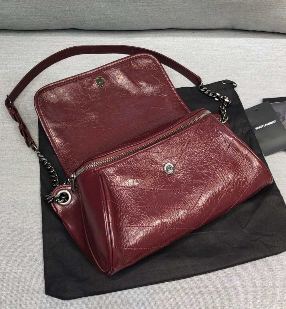 [REP 1:1] Saint Laurent Niki Medium Crinkled Shoulder Bag Burgundy For Women 11in/28cm YSL