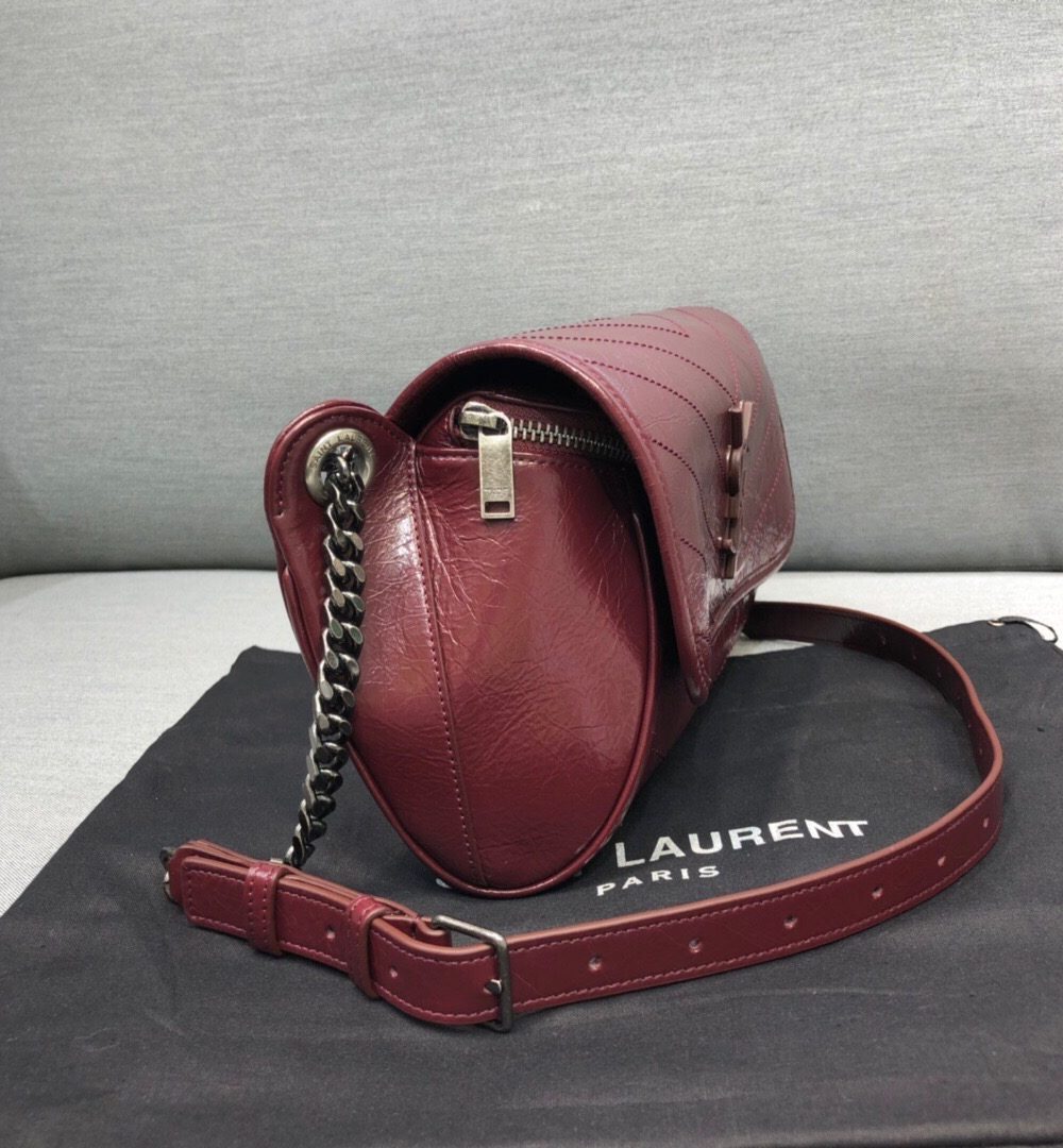 [REP 1:1] Saint Laurent Niki Medium Crinkled Shoulder Bag Burgundy For Women 11in/28cm YSL