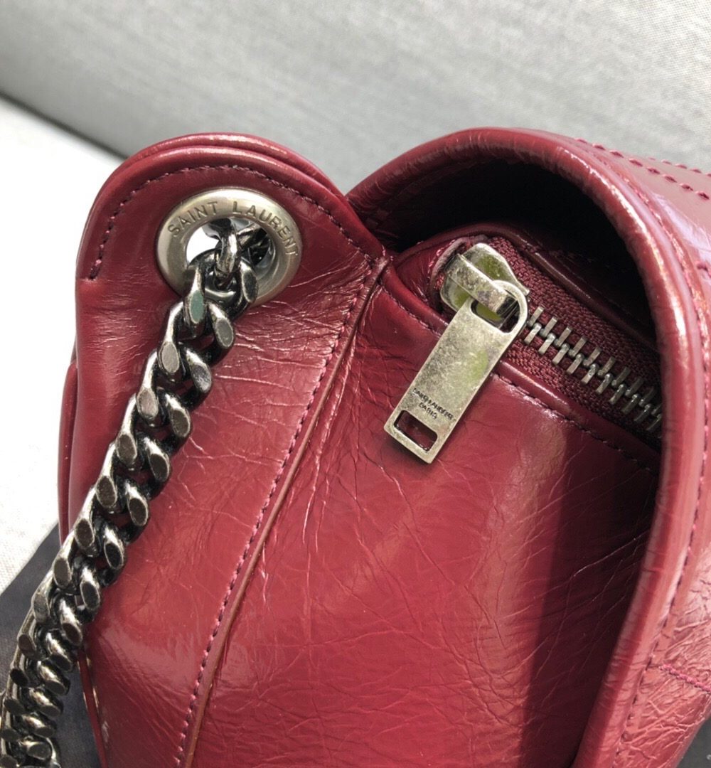 [REP 1:1] Saint Laurent Niki Medium Crinkled Shoulder Bag Burgundy For Women 11in/28cm YSL