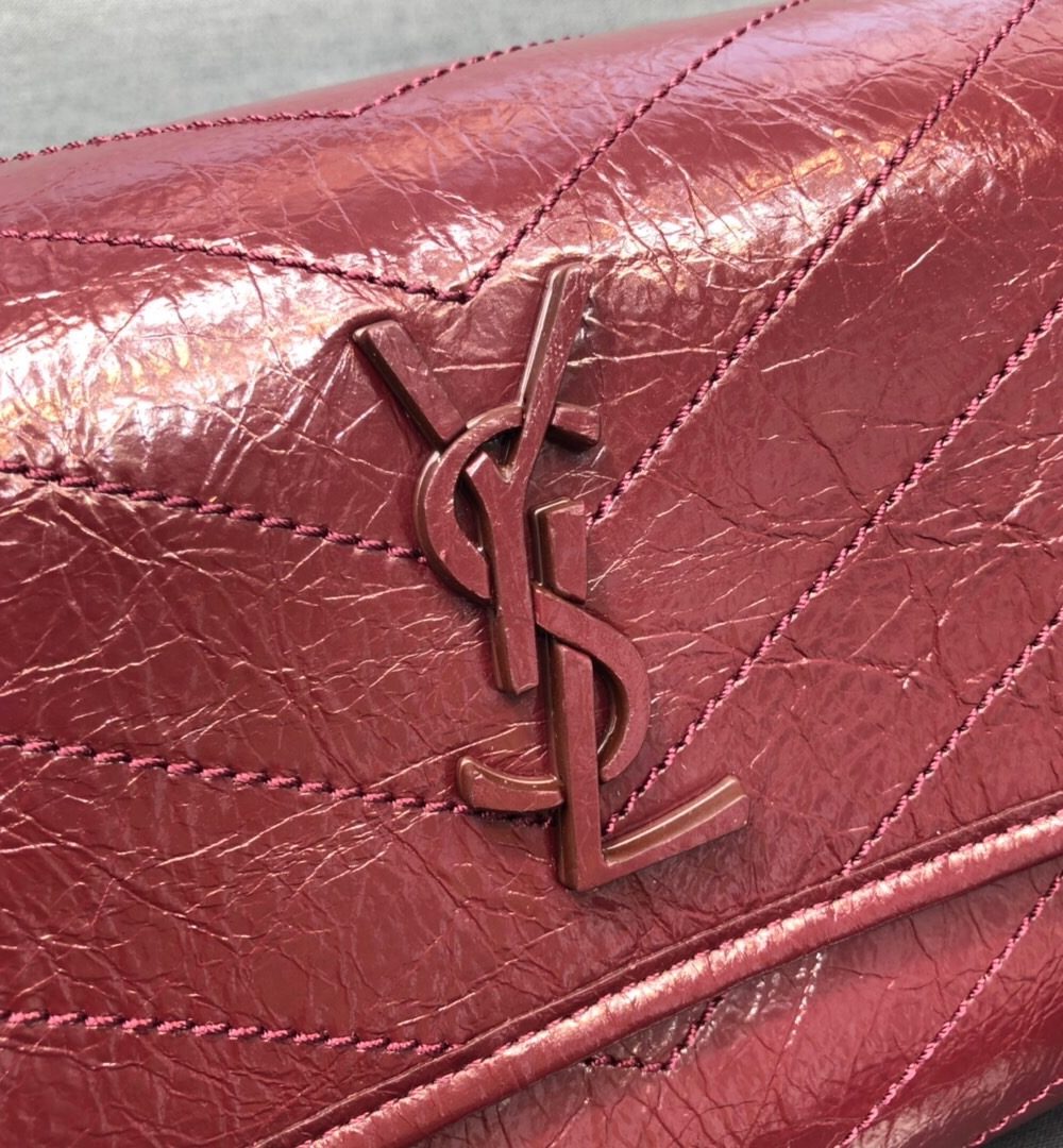 [REP 1:1] Saint Laurent Niki Medium Crinkled Shoulder Bag Burgundy For Women 11in/28cm YSL