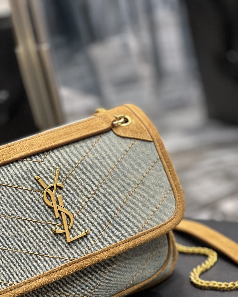 [REP 1:1] Saint Laurent Niki Mini Chain Bag In Canvas For Women 8.6in/22cm YSL