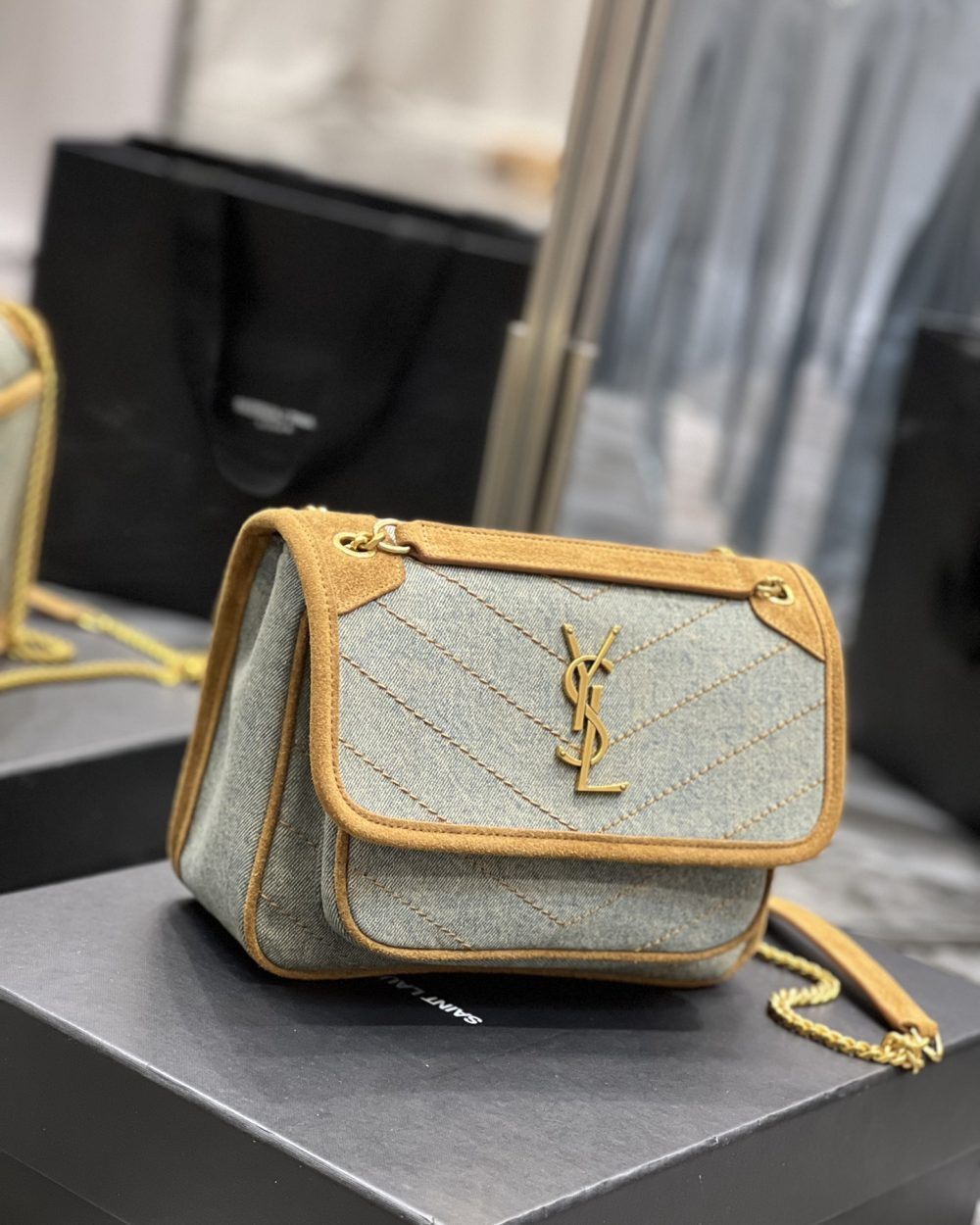 [REP 1:1] Saint Laurent Niki Mini Chain Bag In Canvas For Women 8.6in/22cm YSL