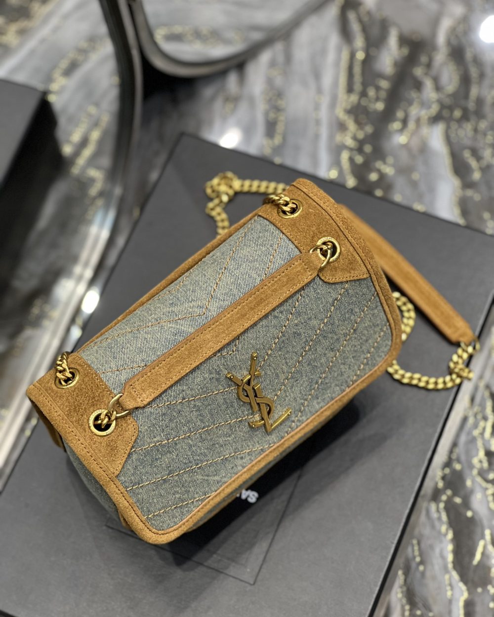 [REP 1:1] Saint Laurent Niki Mini Chain Bag In Canvas For Women 8.6in/22cm YSL