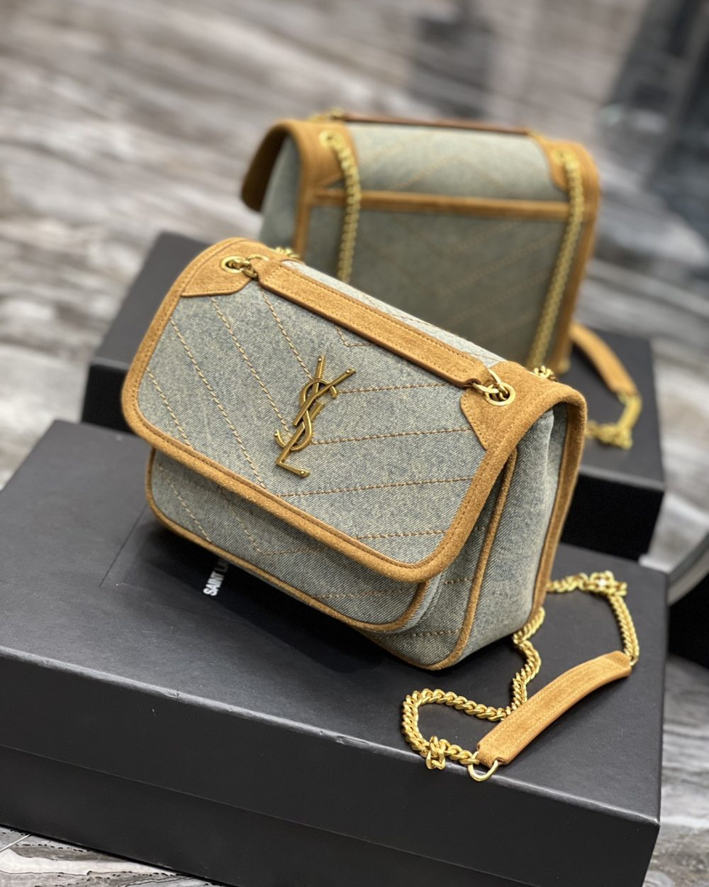 [REP 1:1] Saint Laurent Niki Mini Chain Bag In Canvas For Women 8.6in/22cm YSL