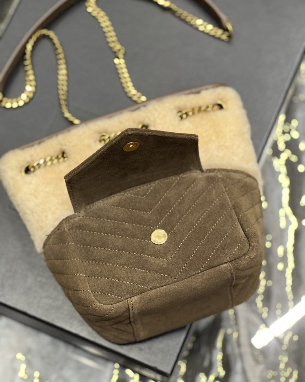 [REP 1:1] Saint Laurent Oe Mini Bucket Chevrons Brown For Women, Women's Bags 7.5in/19cm YSL‎ 70163129XA79587