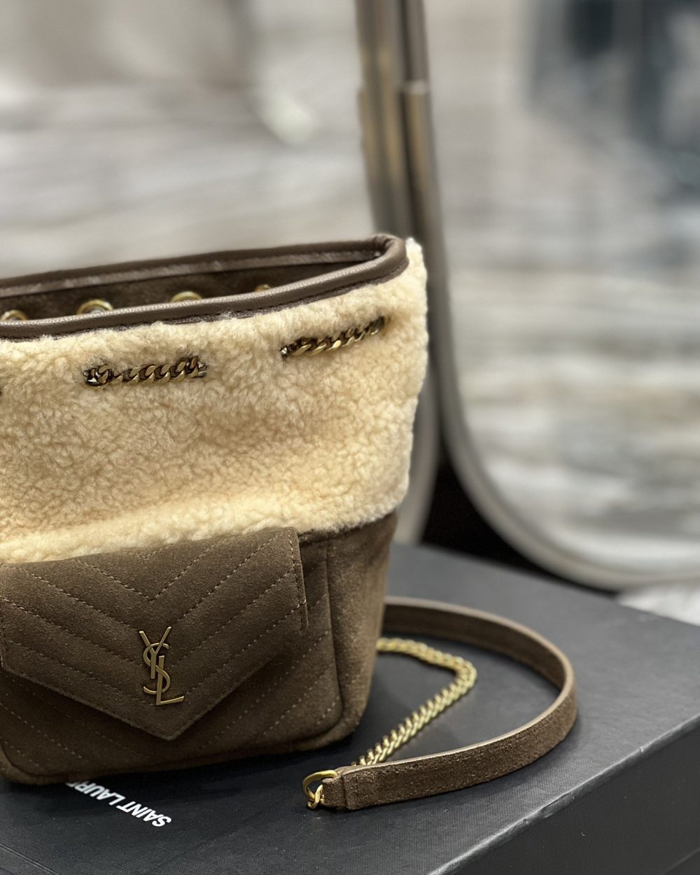 [REP 1:1] Saint Laurent Oe Mini Bucket Chevrons Brown For Women, Women's Bags 7.5in/19cm YSL‎ 70163129XA79587