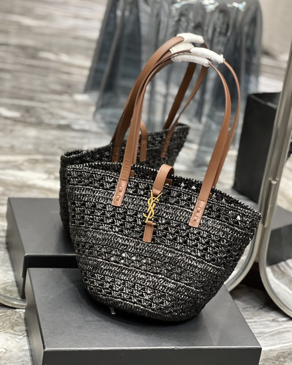 [REP 1:1] Saint Laurent Panier Medium Bag Black For Women, Women's Bags 16.5in/42cm YSL