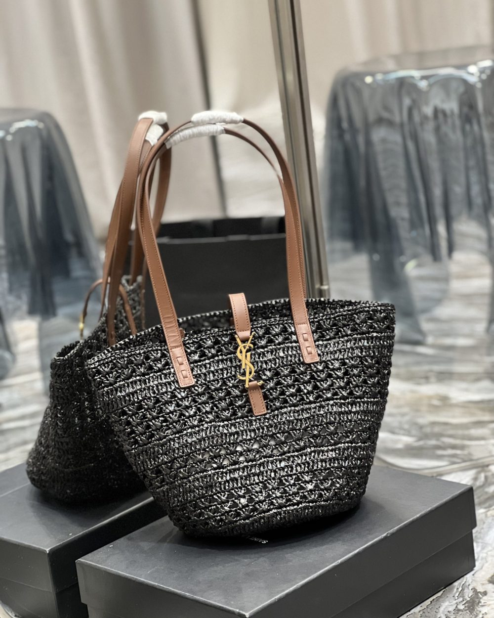 [REP 1:1] Saint Laurent Panier Medium Bag Black For Women, Women's Bags 16.5in/42cm YSL