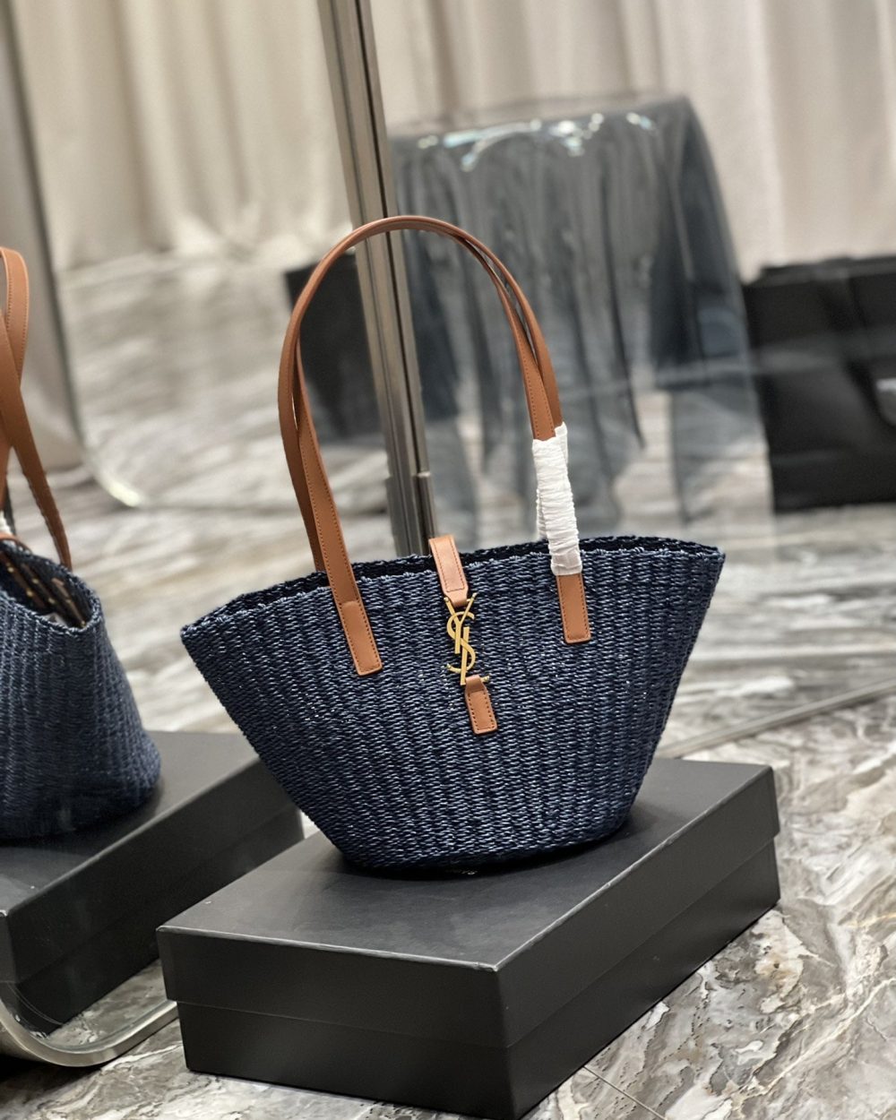 [REP 1:1] Saint Laurent Panier Medium Bag Blue For Women, Women's Bags 16.5in/42cm YSL