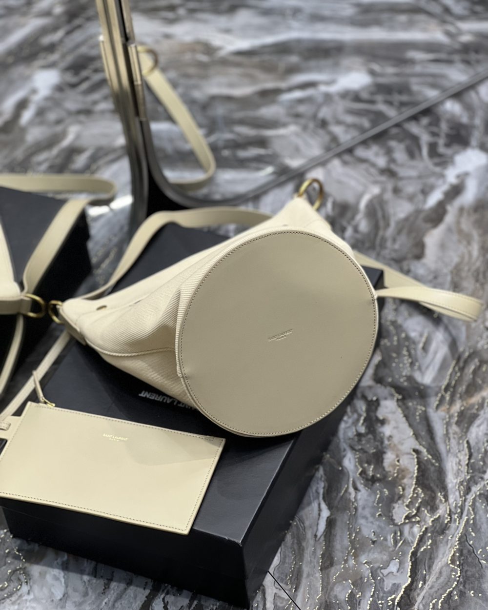 [REP 1:1] Saint Laurent Rive Gauche Bucket Bag Beige For Women, Women's Bags 12.2in/31cm YSL