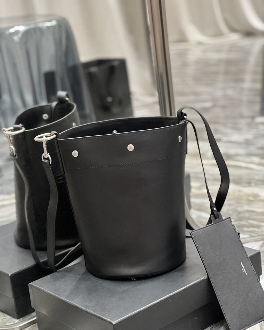 [REP 1:1] Saint Laurent Rive Gauche Bucket Bag Black For Women, Women's Bags 11.4in/29cm YSL