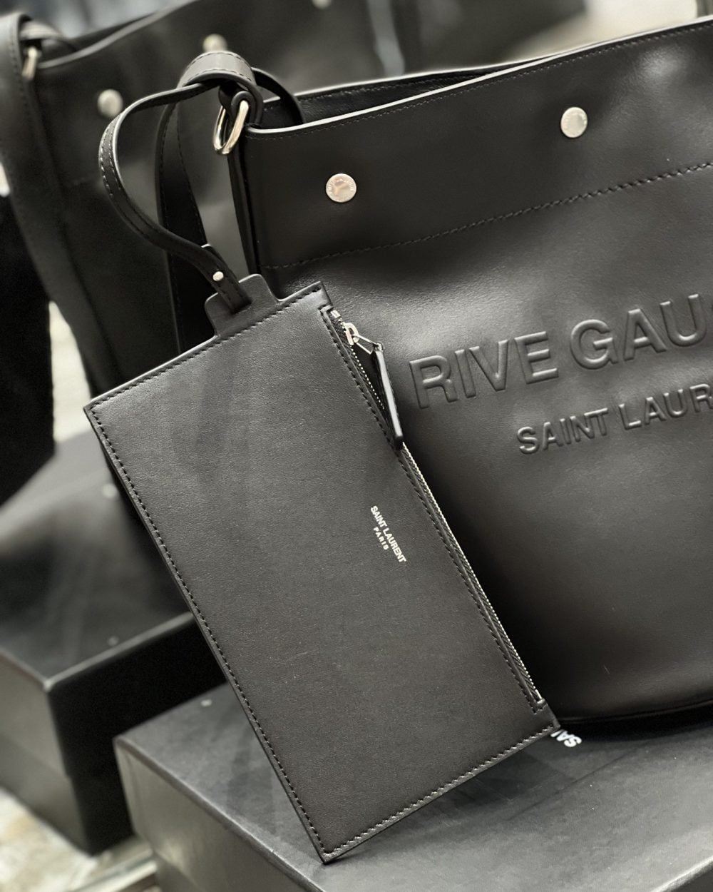 [REP 1:1] Saint Laurent Rive Gauche Bucket Bag Black For Women, Women's Bags 11.4in/29cm YSL