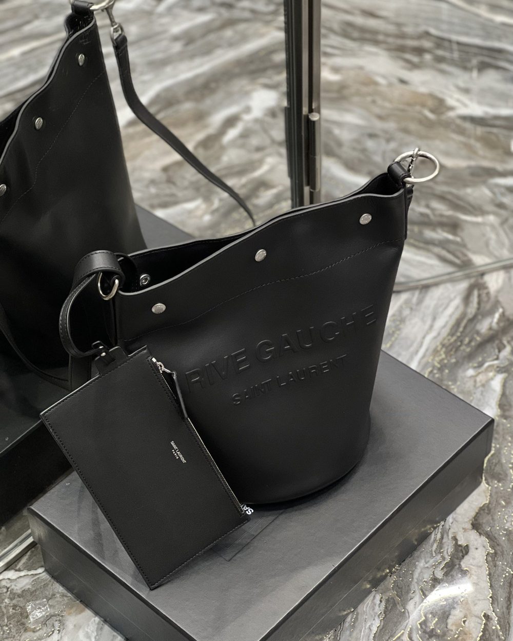 [REP 1:1] Saint Laurent Rive Gauche Bucket Bag Black For Women, Women's Bags 11.4in/29cm YSL