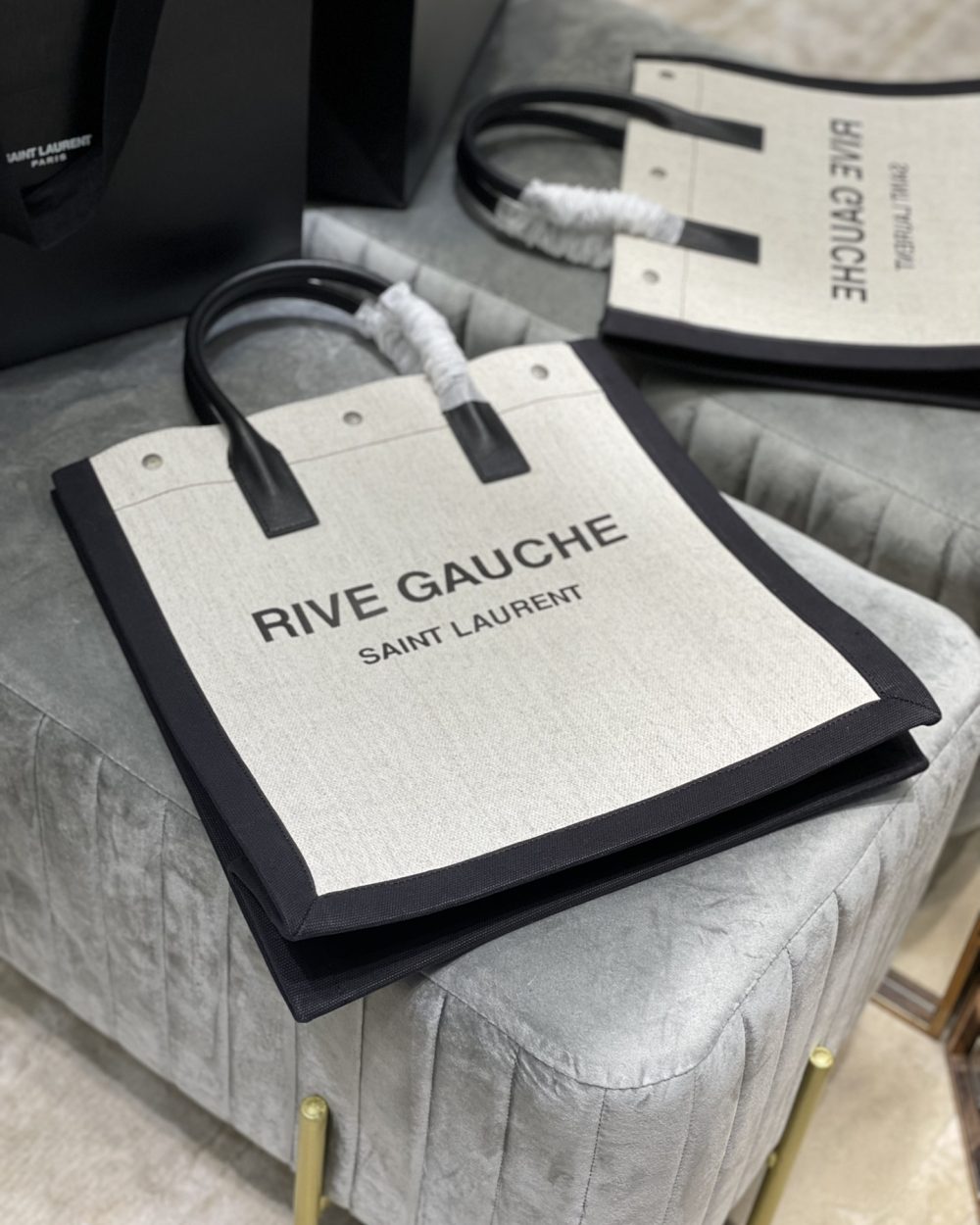 [REP 1:1] Saint Laurent Rive Gauche North/South Tote Bag In Printed Linen For Women 15.3in/39cm YSL 632539FAABR9083