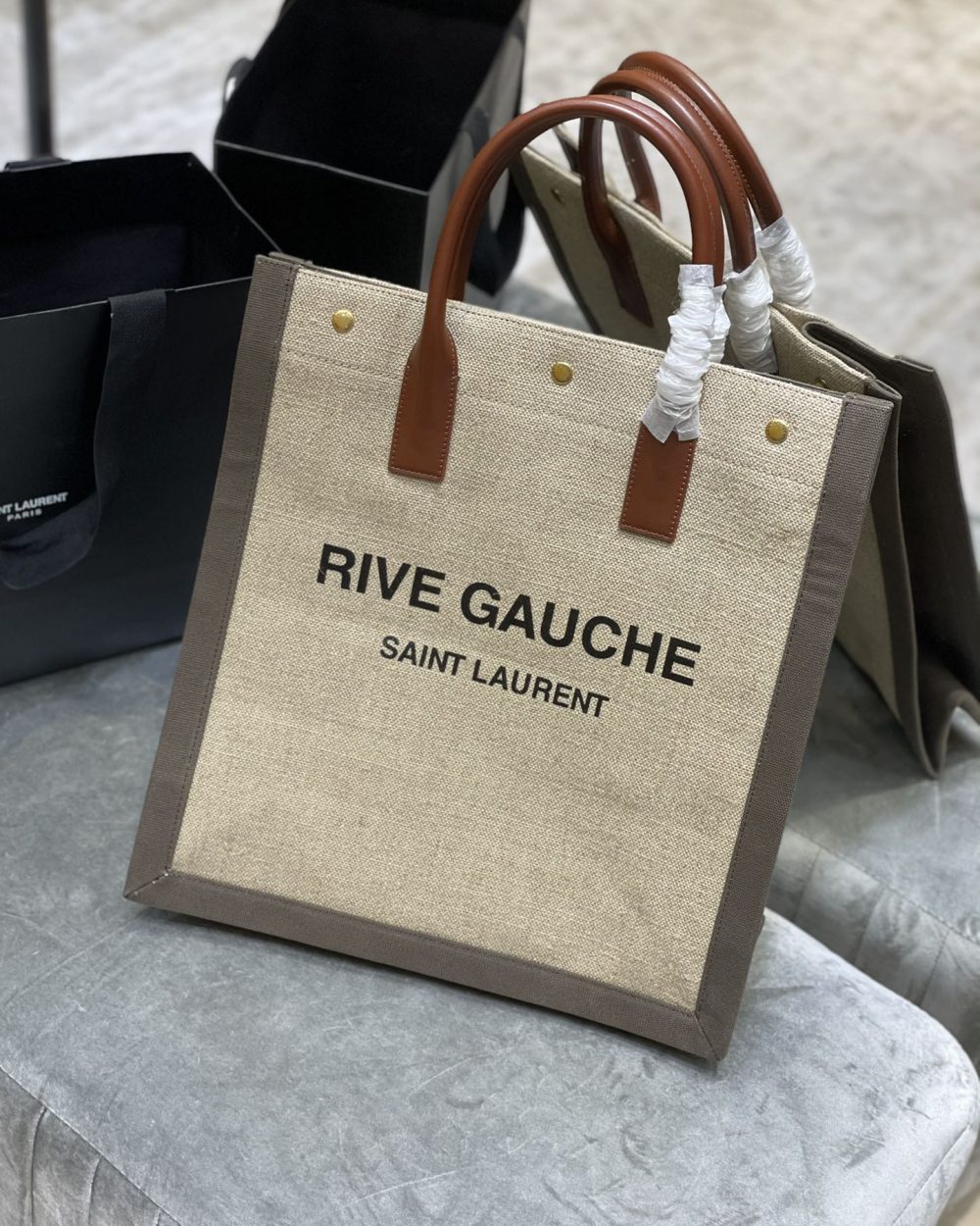 [REP 1:1] Saint Laurent Rive Gauche North/South Tote Bag In Printed Linen For Women 15.3in/39cm YSL 632539FAABR9083