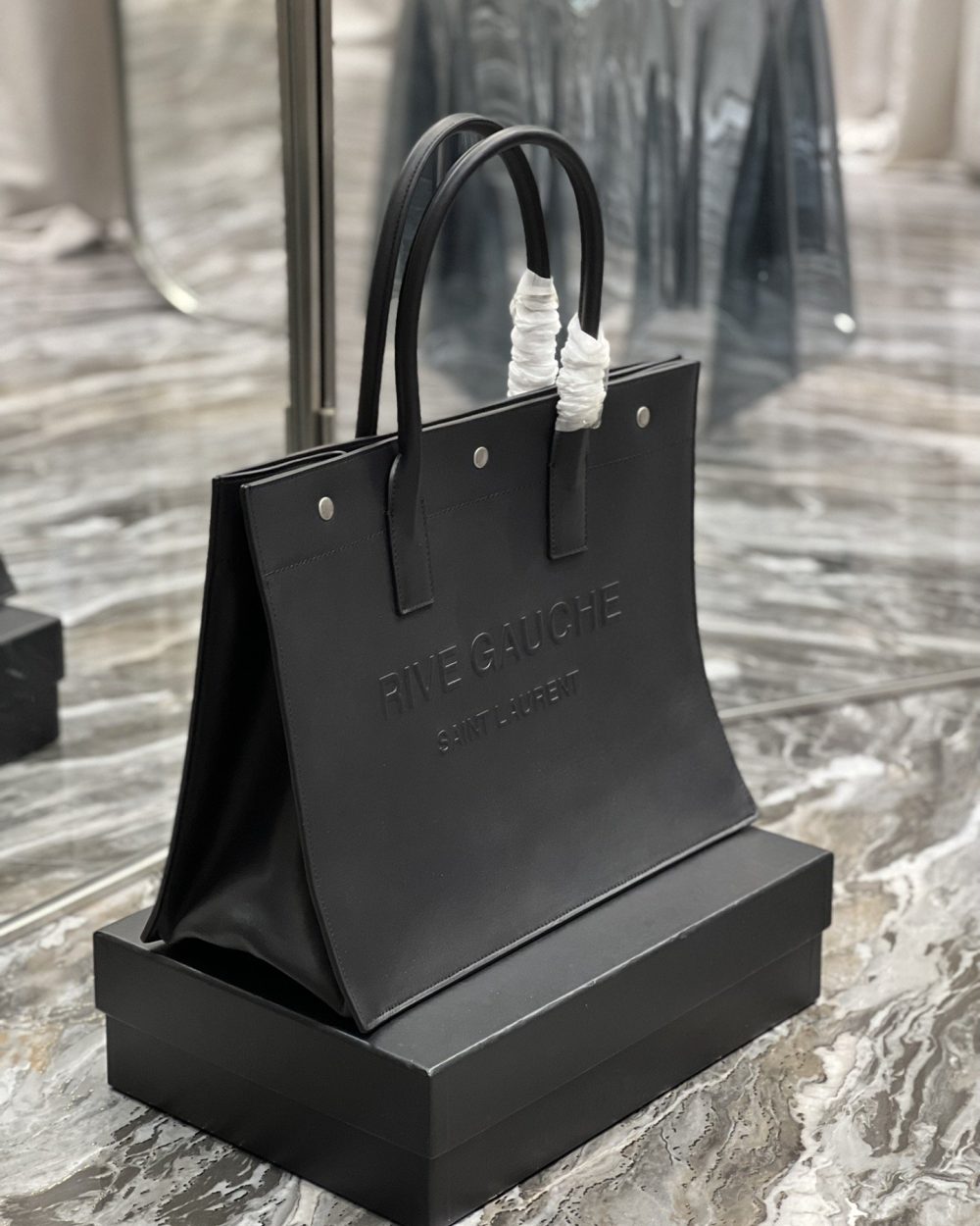 [REP 1:1] Saint Laurent Rive Gauche Small Tote Bag In Black Noir For Women 15.4in/39cm YSL 686266CWTFE1000