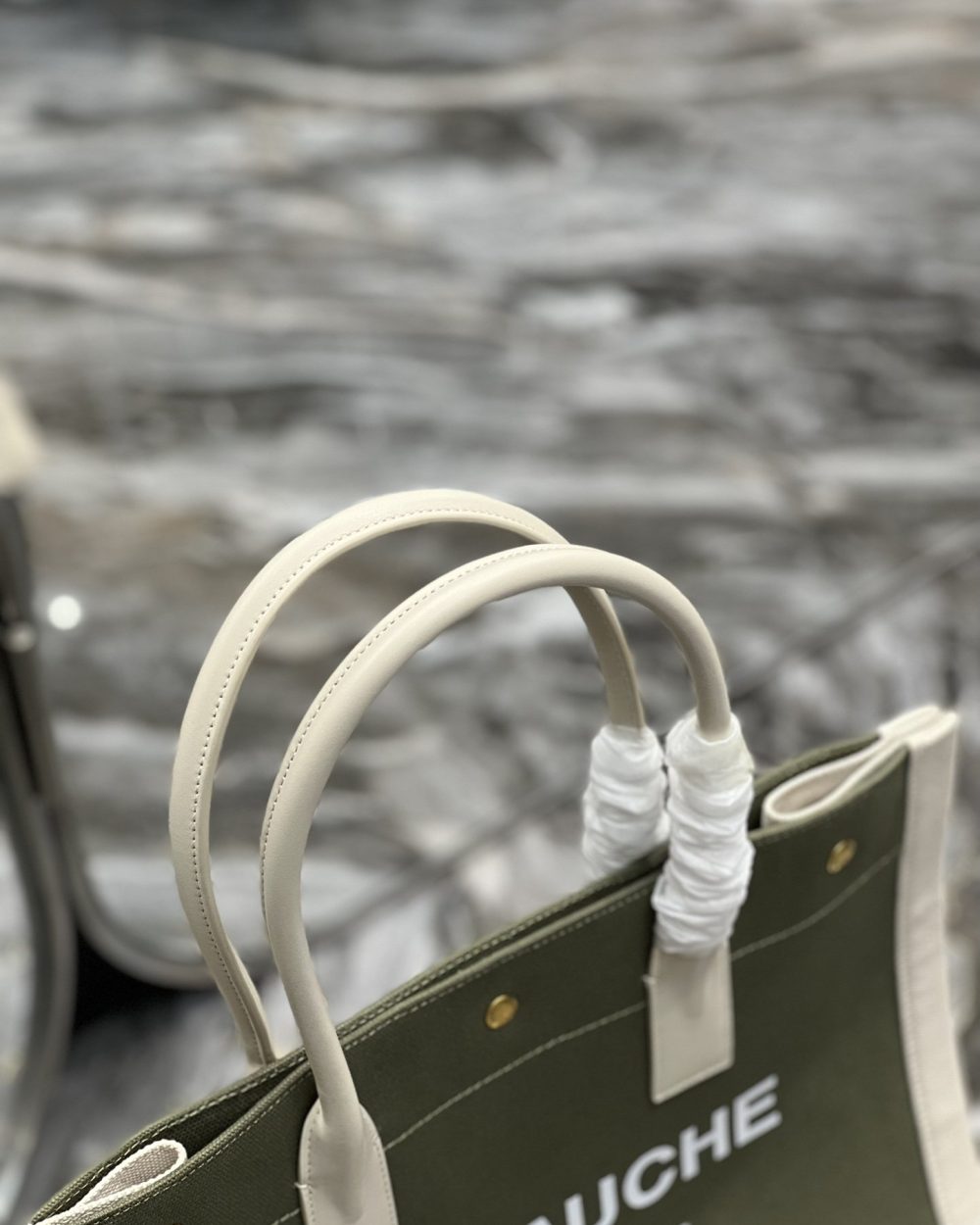 [REP 1:1] Saint Laurent Rive Gauche Small Tote Bag In Linen Military Green For Women 15.4in/39cm YSL 617481FAADI3281