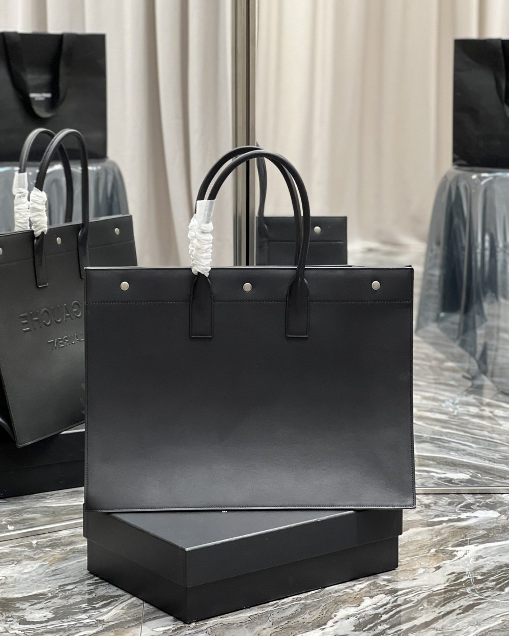 [REP 1:1] Saint Laurent Rive Gauche Tote Bag In Black For Women 18.9in/48cm YSL 587273CWTFE1000