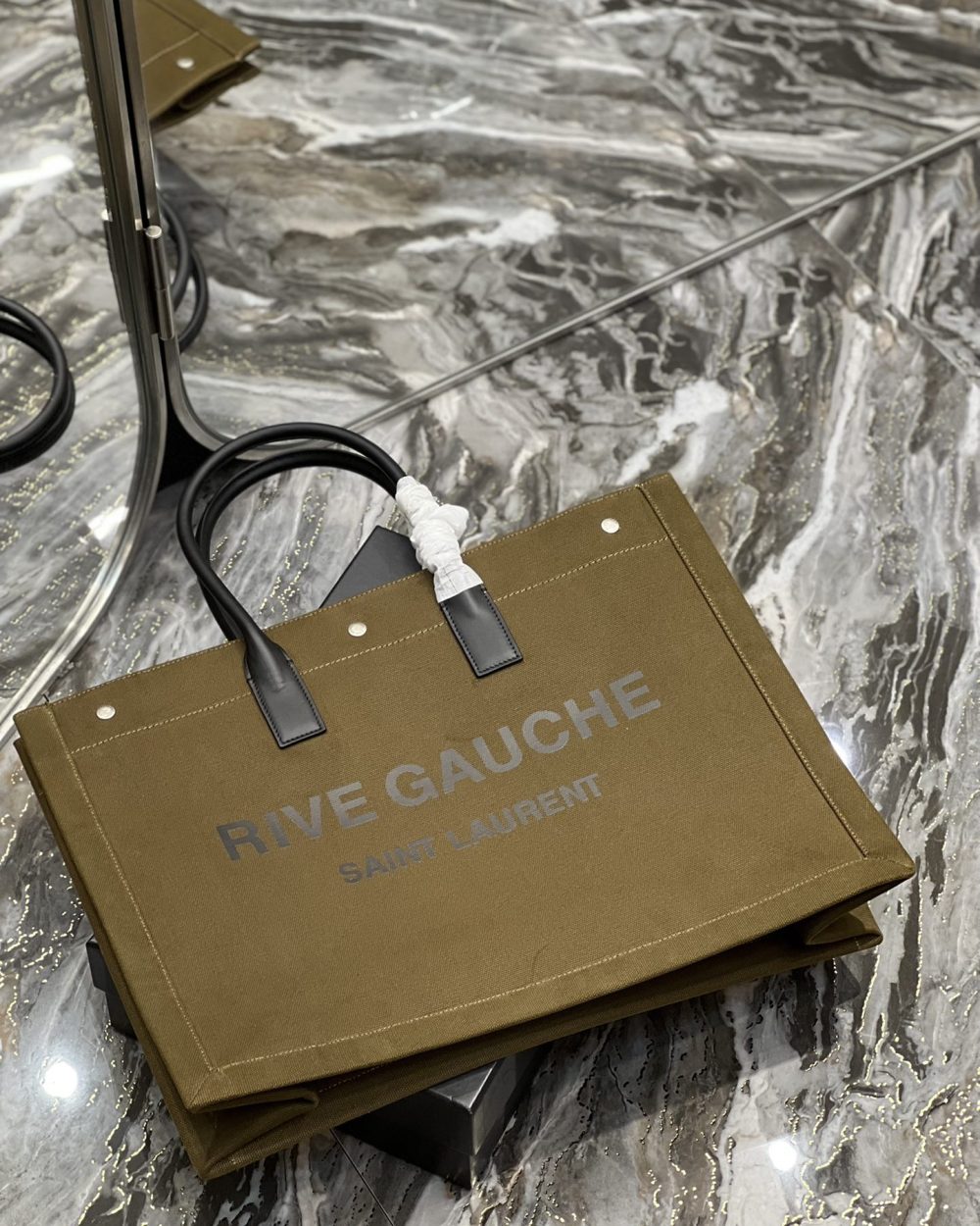 [REP 1:1] Saint Laurent Rive Gauche Tote Bag In Dark Kaki For Women 18.9in/48cm YSL 587273CWTFE2451