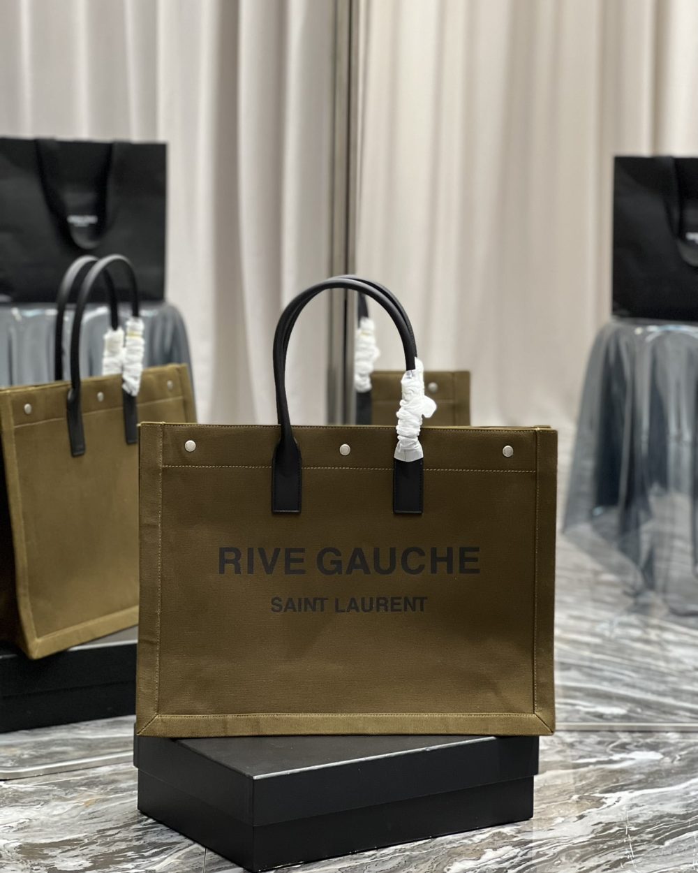 [REP 1:1] Saint Laurent Rive Gauche Tote Bag In Dark Kaki For Women 18.9in/48cm YSL 587273CWTFE2451