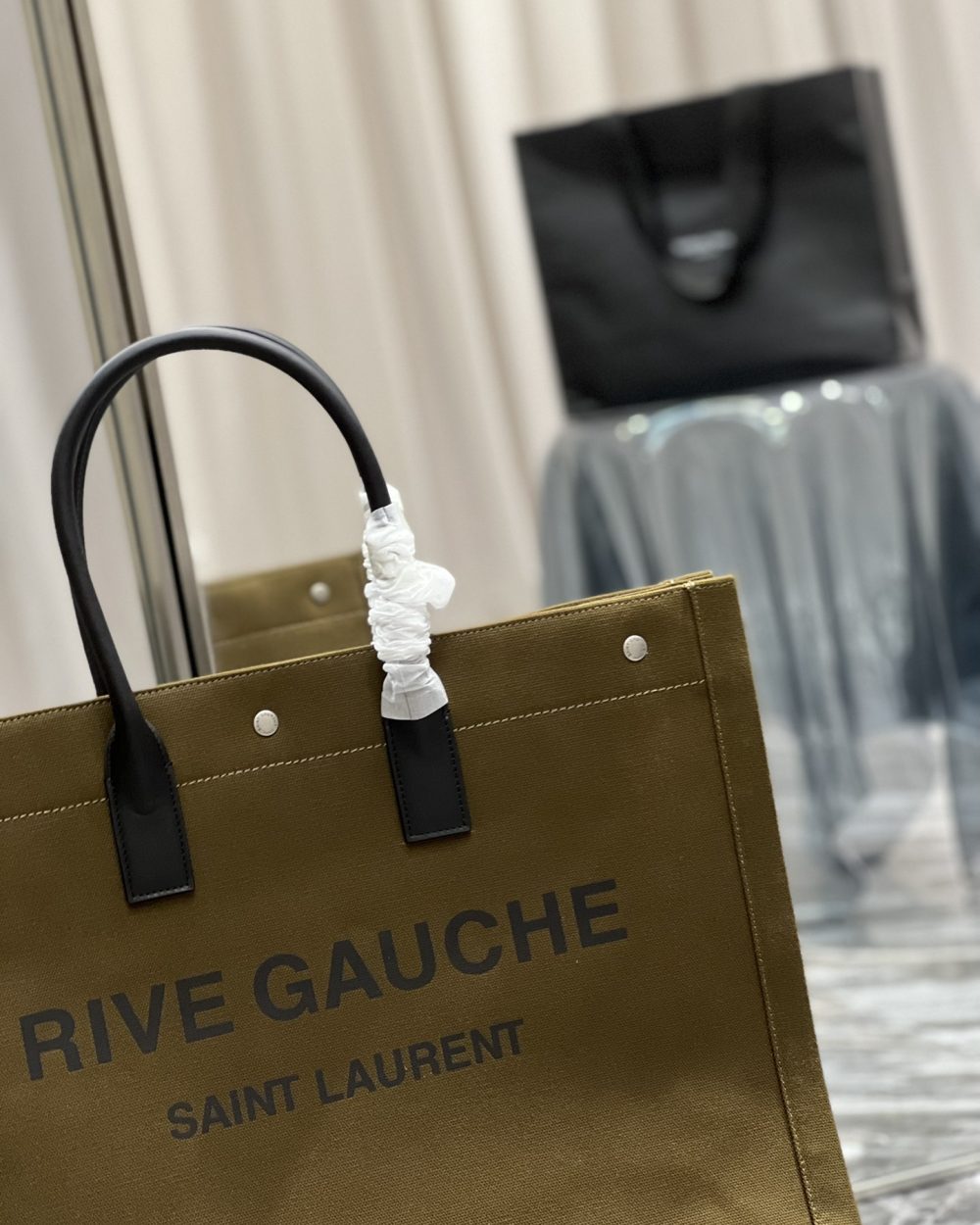 [REP 1:1] Saint Laurent Rive Gauche Tote Bag In Dark Kaki For Women 18.9in/48cm YSL 587273CWTFE2451