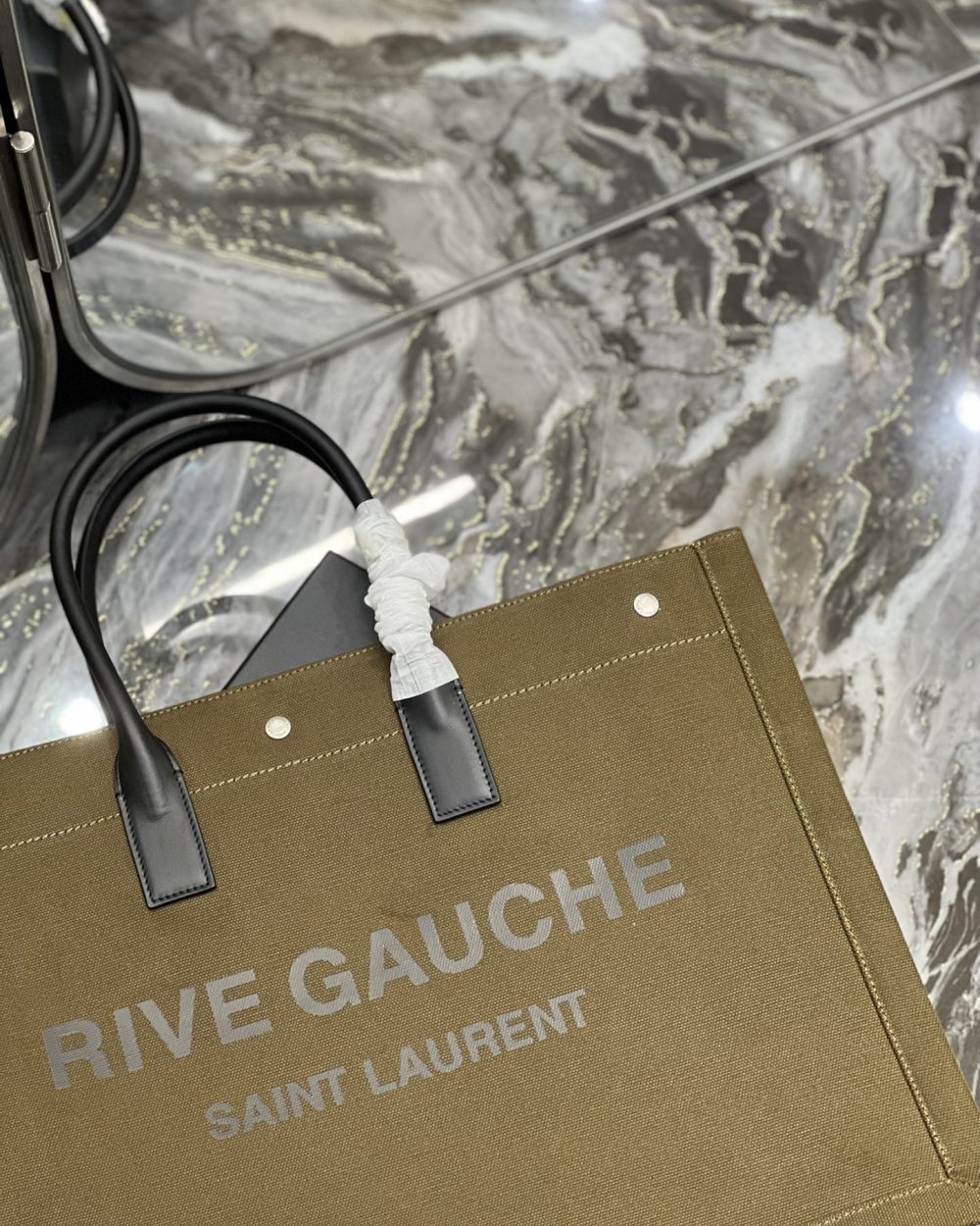 [REP 1:1] Saint Laurent Rive Gauche Tote Bag In Dark Kaki For Women 18.9in/48cm YSL 587273CWTFE2451