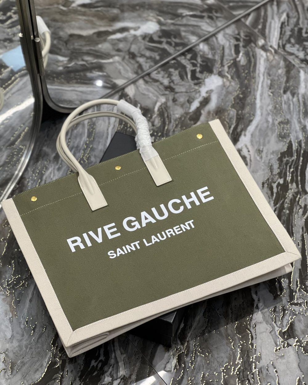 [REP 1:1] Saint Laurent Rive Gauche Tote Bag In Military Green For Women 18.9in/48cm YSL