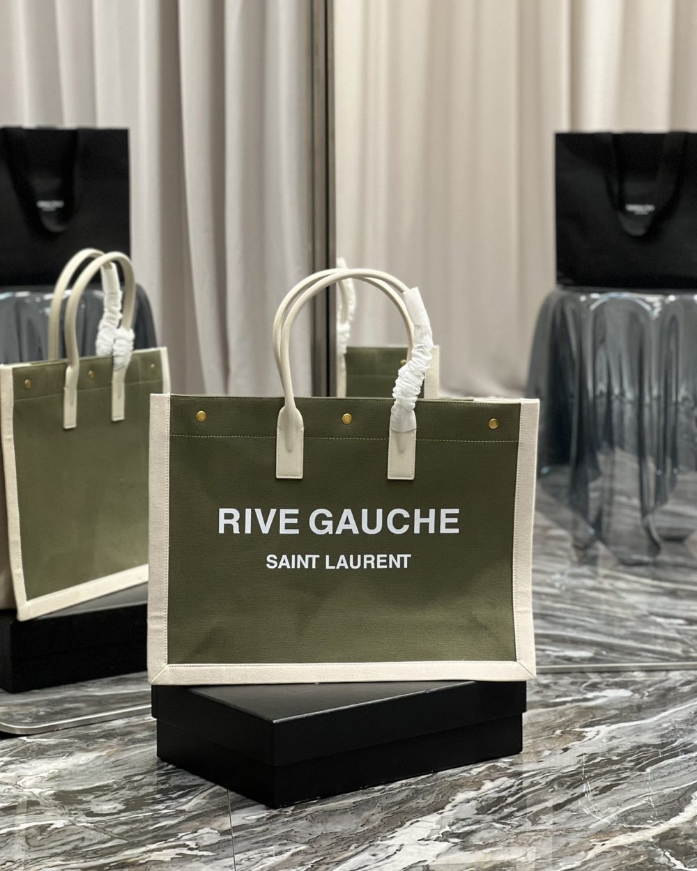 [REP 1:1] Saint Laurent Rive Gauche Tote Bag In Military Green For Women 18.9in/48cm YSL