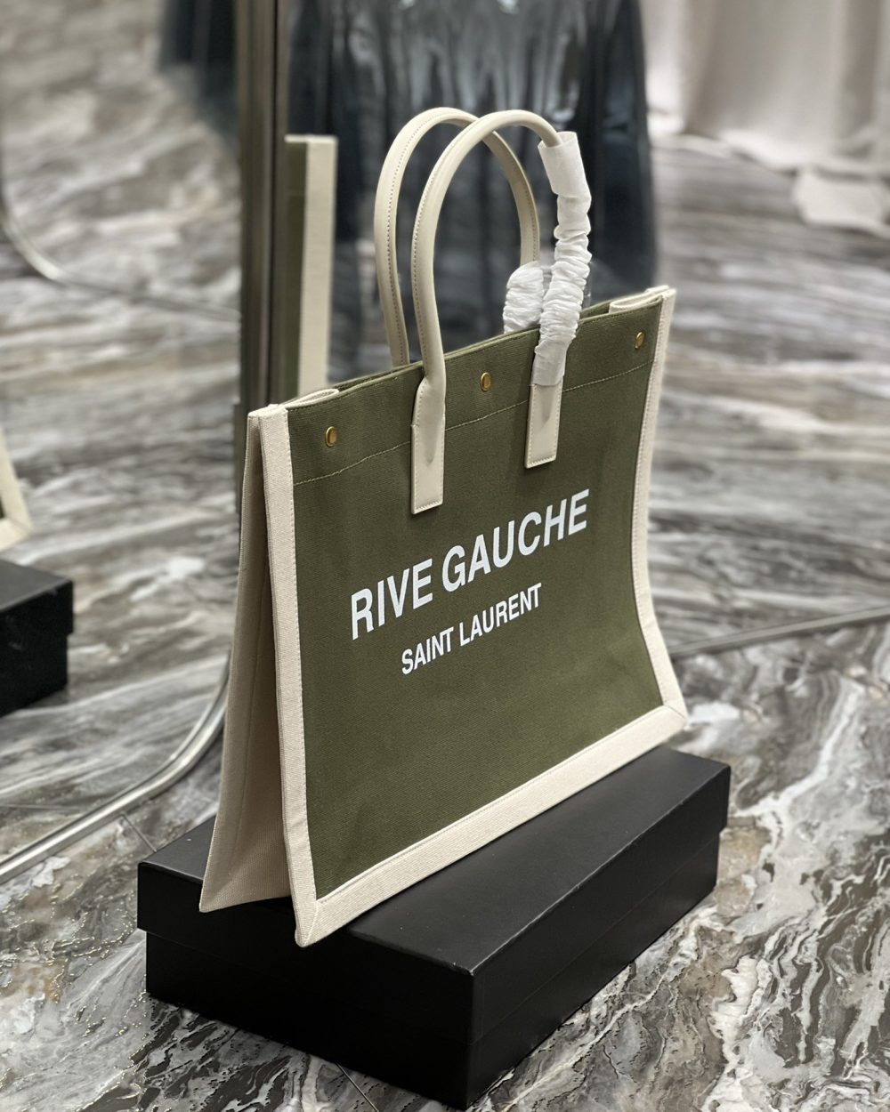 [REP 1:1] Saint Laurent Rive Gauche Tote Bag In Military Green For Women 18.9in/48cm YSL