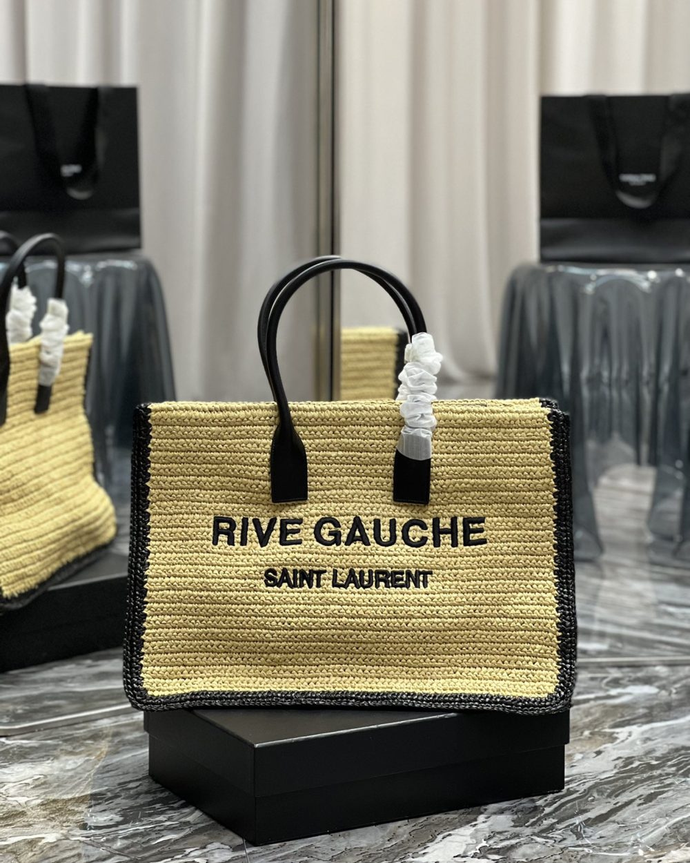 [REP 1:1] Saint Laurent Rive Gauche Tote Bag In Raffia For Women 18.9in/48cm YSL 685742GAAAG2099