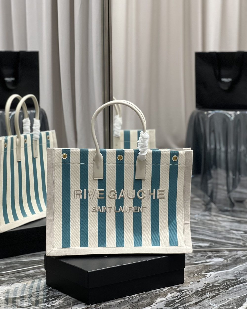 [REP 1:1] Saint Laurent Rive Gauche Tote Bag In Water Green For Women 18.9in/48cm YSL 499290FAAD51680