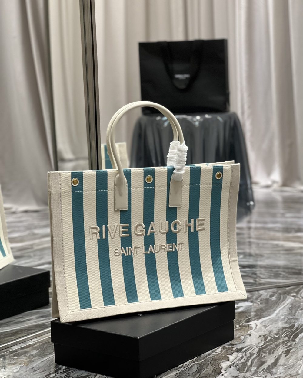 [REP 1:1] Saint Laurent Rive Gauche Tote Bag In Water Green For Women 18.9in/48cm YSL 499290FAAD51680