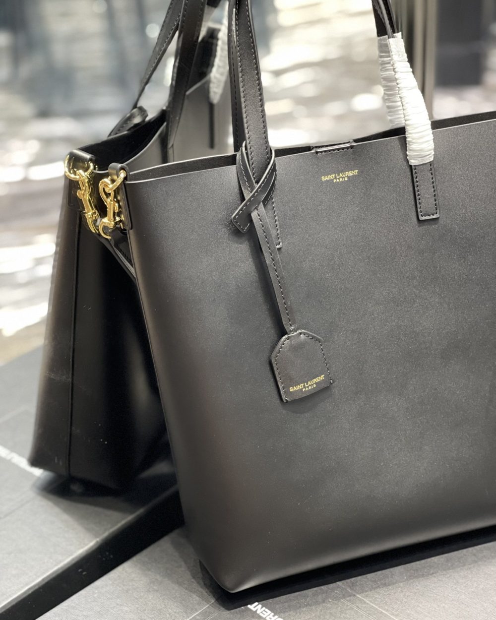 [REP 1:1] Saint Laurent Shopping Bag Black Toy In Supple For Women 11in/28cm YSL 600307CSV0J1000