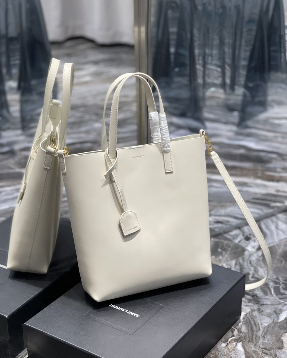 [REP 1:1] Saint Laurent Shopping Bag White Toy In Supple For Women 11in/28cm YSL 600307CSV0J9207
