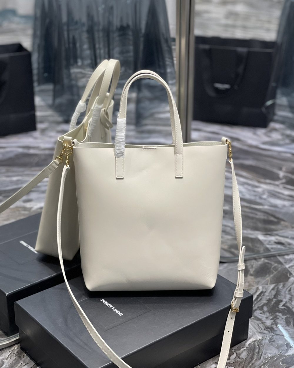 [REP 1:1] Saint Laurent Shopping Bag White Toy In Supple For Women 11in/28cm YSL 600307CSV0J9207