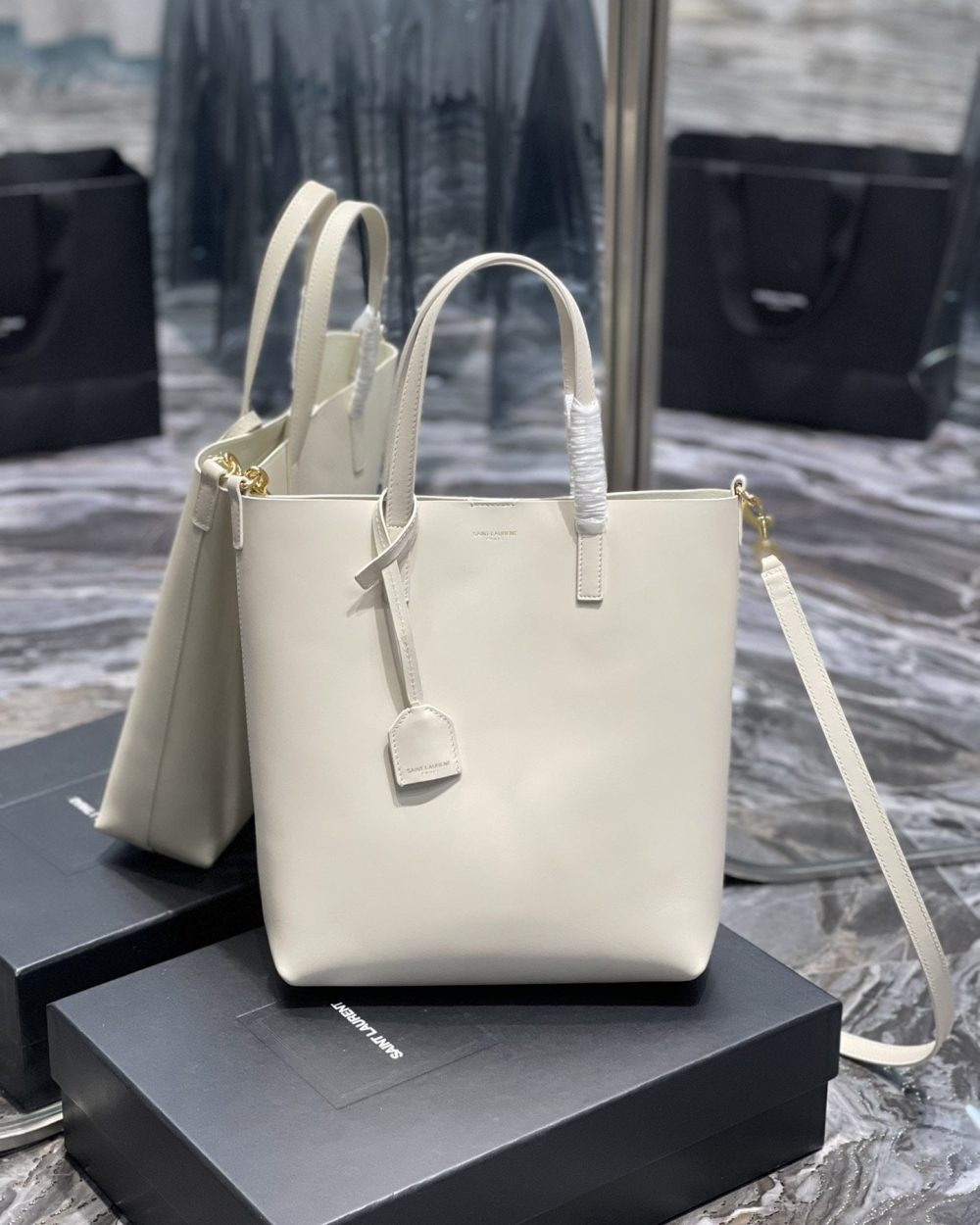 [REP 1:1] Saint Laurent Shopping Bag White Toy In Supple For Women 11in/28cm YSL 600307CSV0J9207
