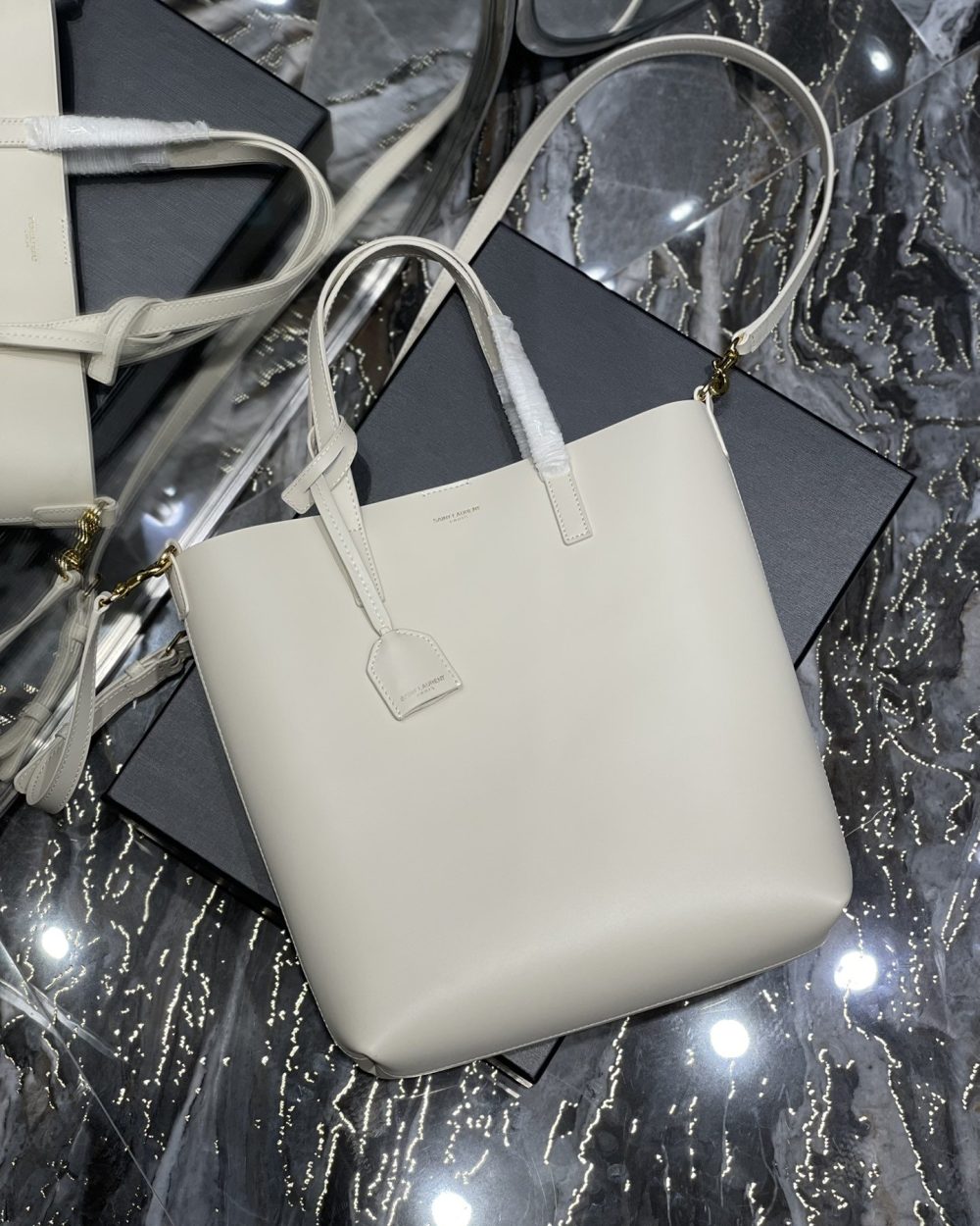 [REP 1:1] Saint Laurent Shopping Bag White Toy In Supple For Women 11in/28cm YSL 600307CSV0J9207