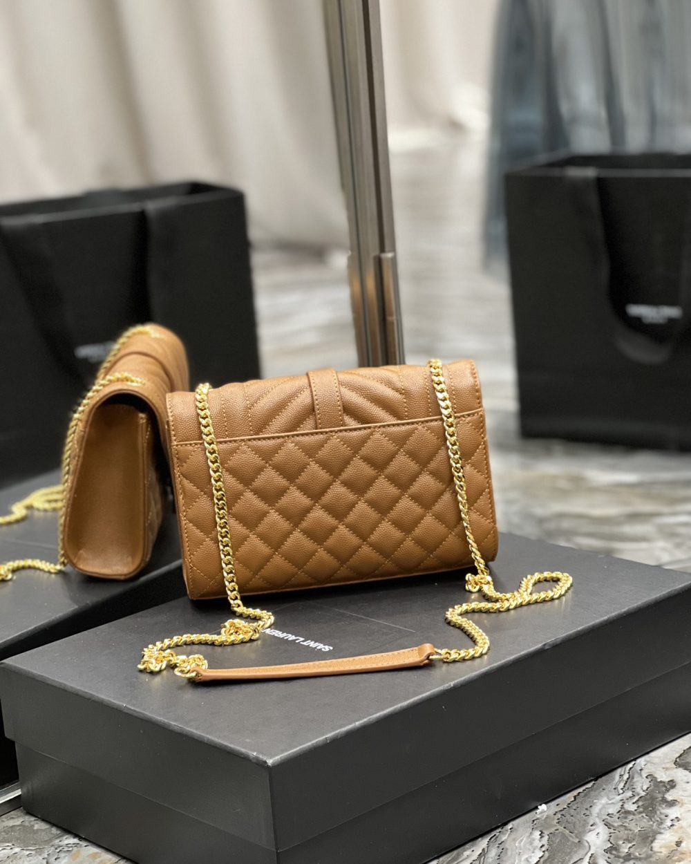 [REP 1:1] Saint Laurent Small Bag Dark Natural In Mix Matelasse For Women 8.2in/21cm YSL 600195BOW919207