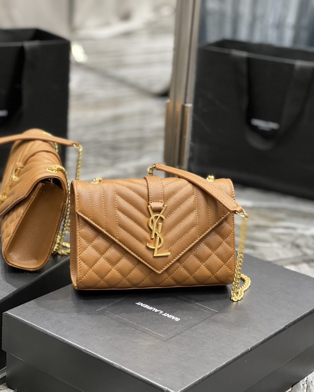 [REP 1:1] Saint Laurent Small Bag Dark Natural In Mix Matelasse For Women 8.2in/21cm YSL 600195BOW919207