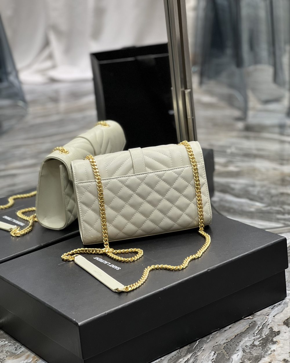 [REP 1:1] Saint Laurent Small Bag White In Mix Matelasse For Women 8.2in/21cm YSL 600195BOW919207