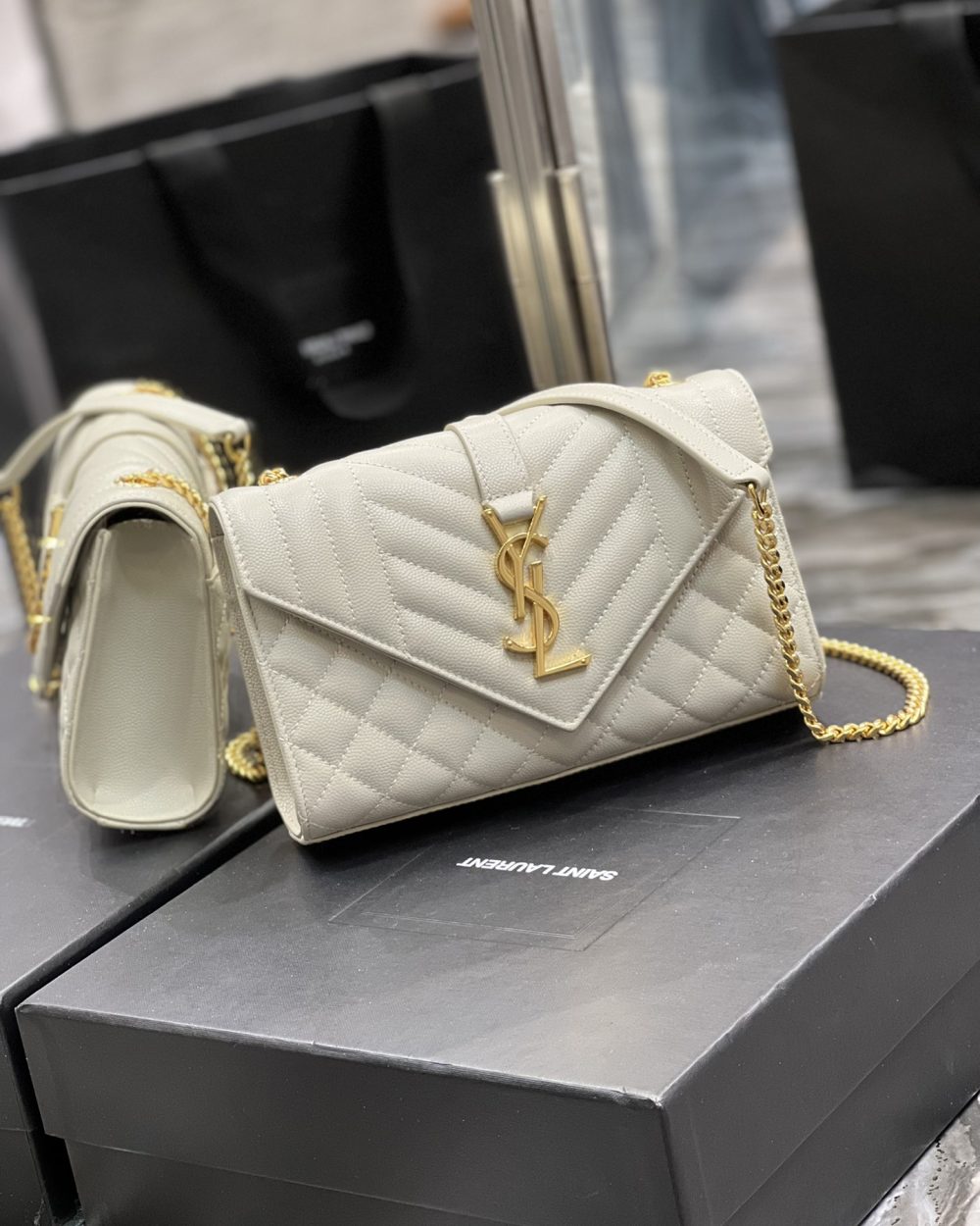 [REP 1:1] Saint Laurent Small Bag White In Mix Matelasse For Women 8.2in/21cm YSL 600195BOW919207