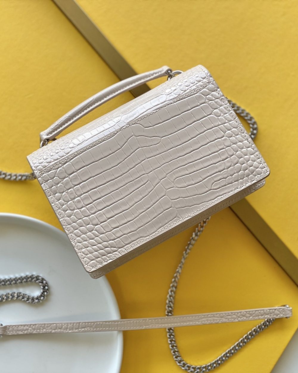 [REP 1:1] Saint Laurent Sunset Chain Bag With Silver Hardware For Women 7.4in/19cm YSL 533026DND1N9207