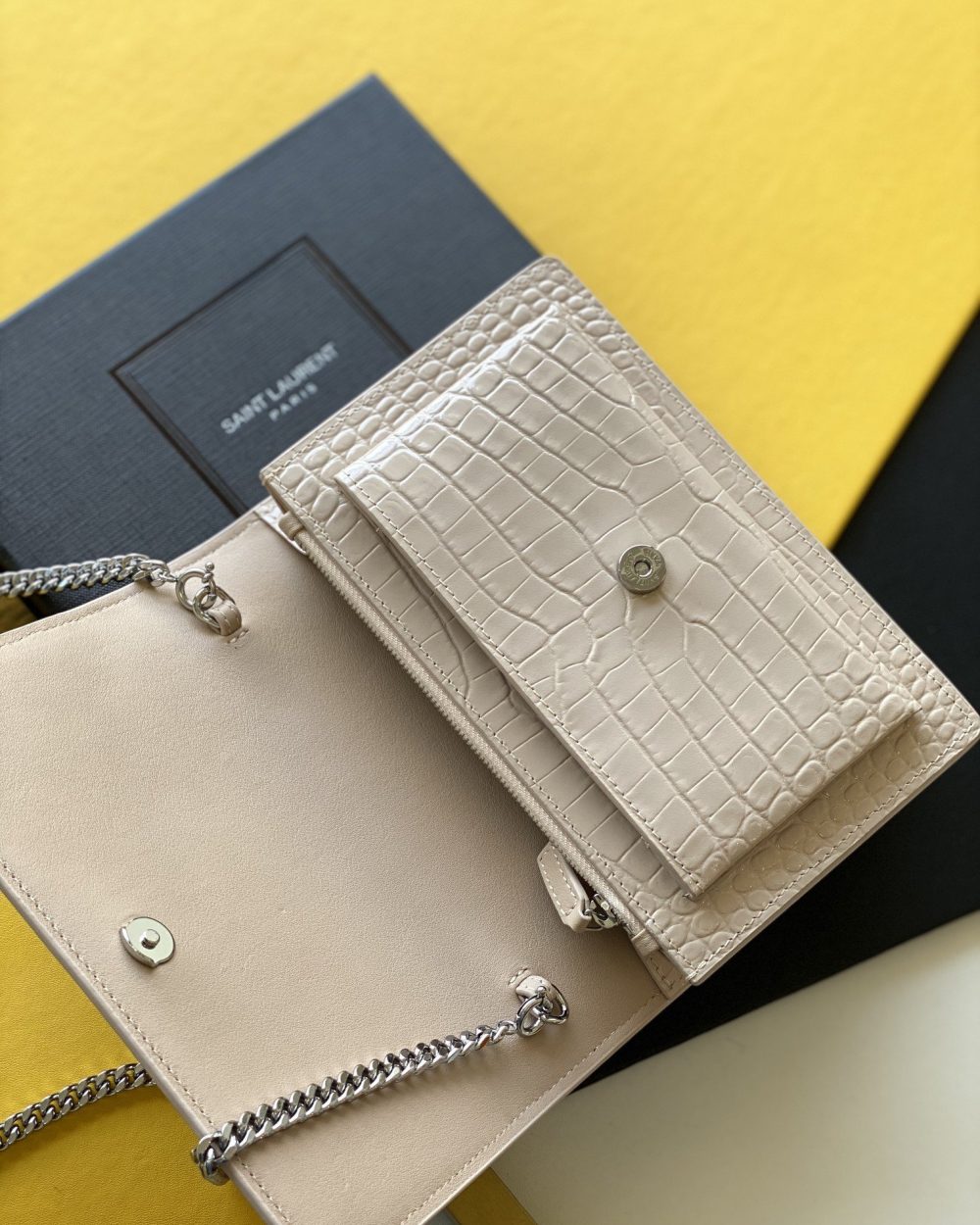 [REP 1:1] Saint Laurent Sunset Chain Bag With Silver Hardware For Women 7.4in/19cm YSL 533026DND1N9207