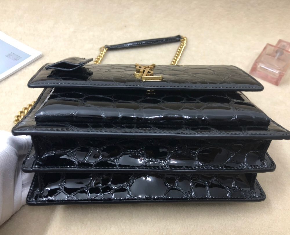 [REP 1:1] Saint Laurent Sunset Chain Wallet Black For Women 8.2in/21cm YSL
