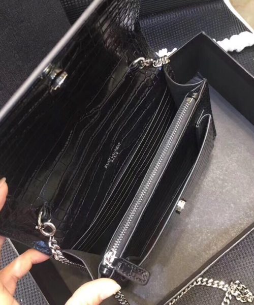 [REP 1:1] Saint Laurent Sunset Chain Wallet  In-Embossed Black For Women 8.2in/21cm YSL