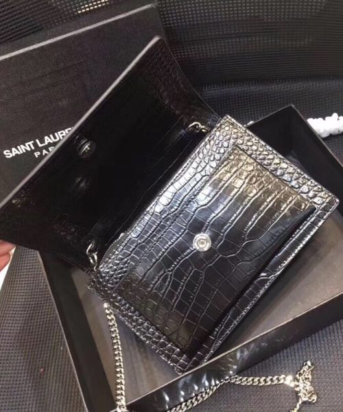 [REP 1:1] Saint Laurent Sunset Chain Wallet  In-Embossed Black For Women 8.2in/21cm YSL
