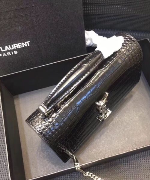 [REP 1:1] Saint Laurent Sunset Chain Wallet  In-Embossed Black For Women 8.2in/21cm YSL