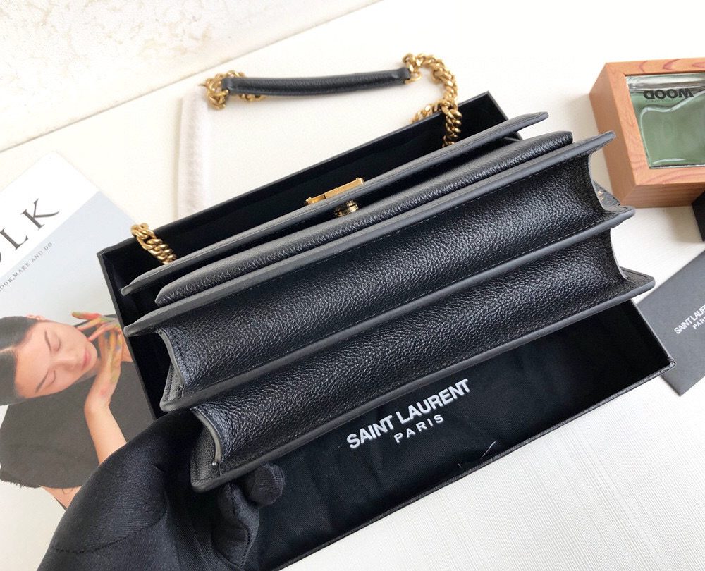 [REP 1:1] Saint Laurent Sunset Medium Chain Bag Black For Women 8.6in/22cm YSL 442906D420W1000